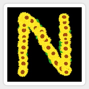 Sunflowers Initial Letter N (Black Background) Magnet